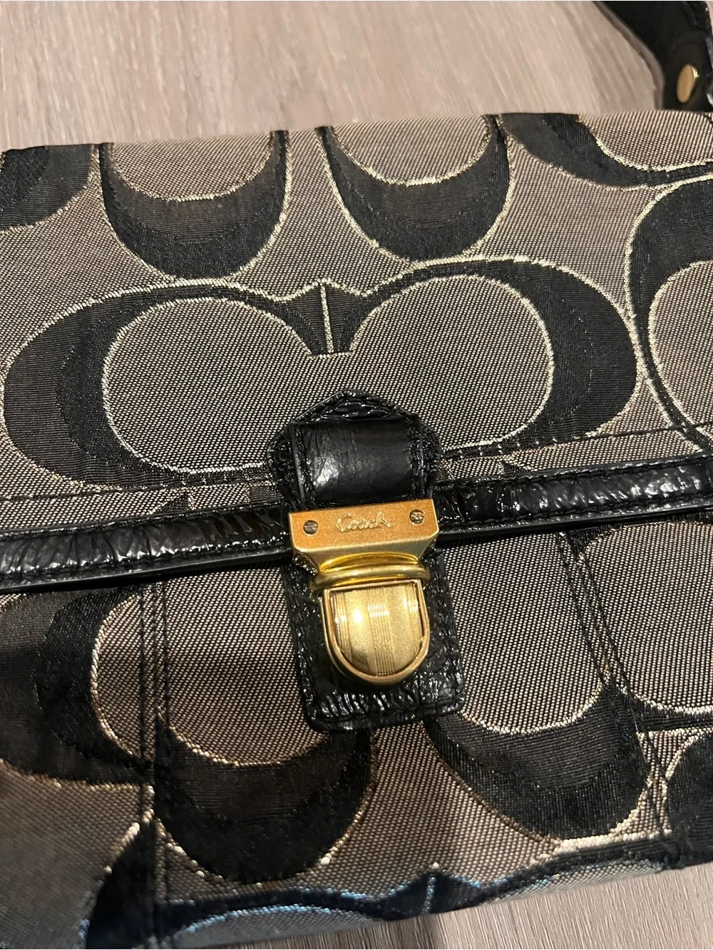 Coach Gray and Black Signature Canvas Shoulder Bag